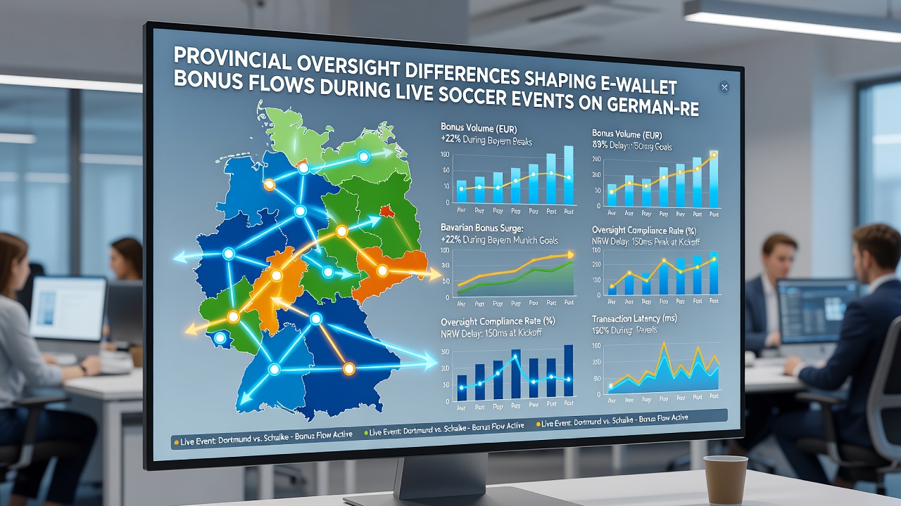 Illustration von E-Wallet-Bonusflüssen und regionalen Kontrollmechanismen während Live-Fußballereignissen auf deutschen Mobilplattformen